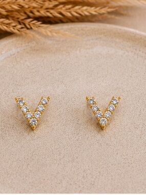 Gold Minimalist V Stud Earrings Designer Inspired